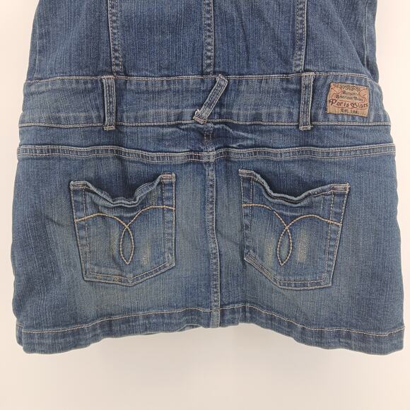 Y2K Paris Blues Micro Mini Denim Dress Button Skirt Womens LG Preppy Western - Picture 6 of 12